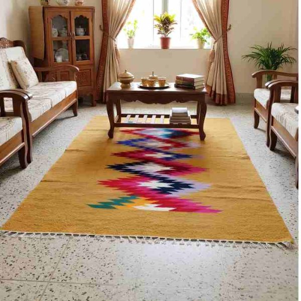 Shatranji: handloom carpet: 47.5''x73''