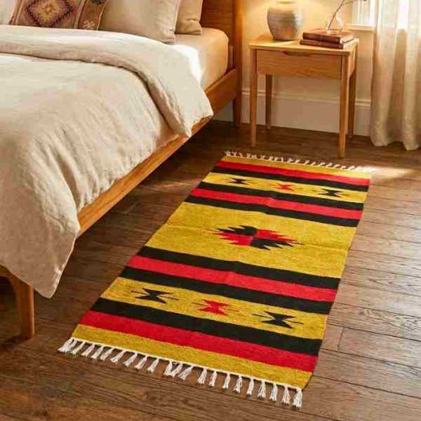 Shatranji: handloom rug, size 24''x48''