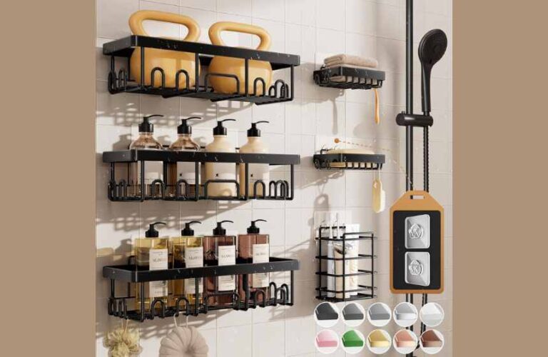 Veken Rustproof Shower Caddy 6-Pack: No Drilling Bathroom Organizer, Waterproof Adhesive Shower Shelves with Soap Holder – Maximize Storage in Kitchen & Home!