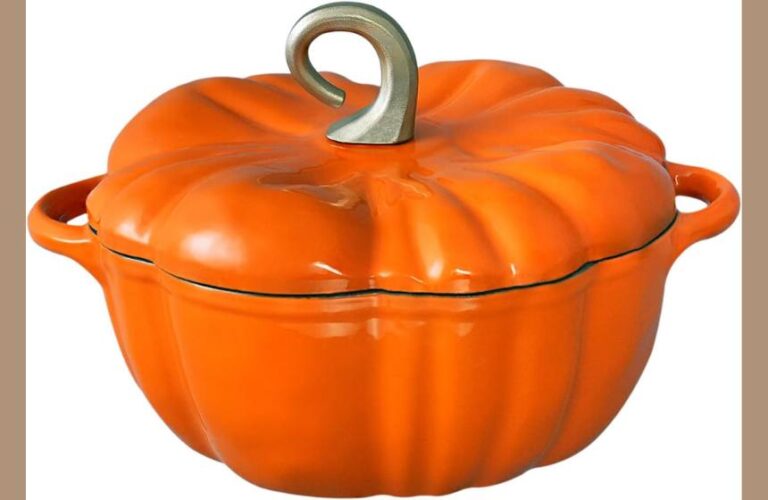 Bake Perfect Bread & Stews! 3.3 Qt Pumpkin Enameled Cast Iron Dutch Oven with Lid & Handles – Your Autumn Kitchen Essential