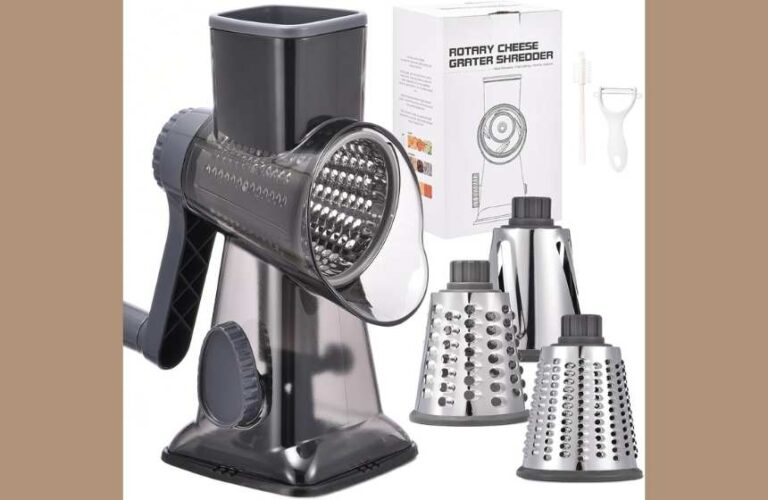 Effortless Rotary Cheese Grater with Handle: Your 3-in-1 Kitchen Shredder for Cheese, Veggies & More! (Grey)