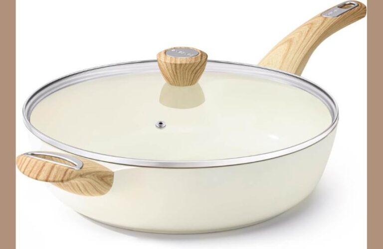 Cook Healthier! SENSARTE 12″ Ceramic Nonstick Frying Pan & 5 Qt Saute Pan with Lid – PFAS/PFOA/PTFE Free, Induction Ready & Deep Design for Easy Cooking!