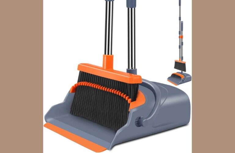 Kelamayi Self-Cleaning Broom & Dustpan Set – Effortless Pet Hair Removal & Indoor/Outdoor Sweeping – Stand-Up Design (Gray/Orange)