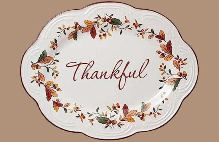 Pfaltzgraff Autumn Berry Small Oval Platter, 10.5-Inch, Cream Stoneware – “Thankful” Sentiment – Microwave & Dishwasher Safe Thanksgiving Serving Tray