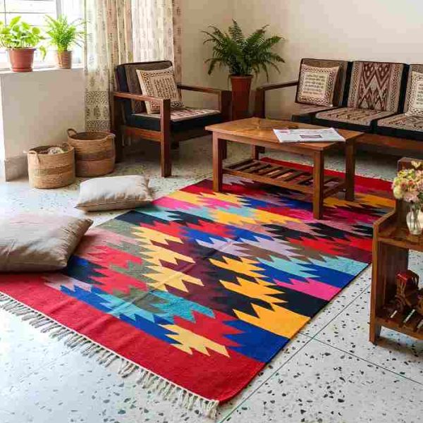 Shatranjy: Handloom carpet; size 34''x61''SOLD OUT