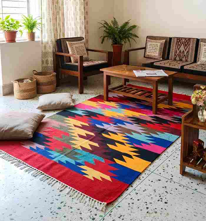 Shatranjy: Handloom carpet; size 34''x61''SOLD OUT