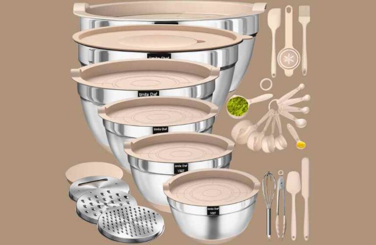 Kickstart Your Healthy New Year: 26PC Ultimate Meal Prep Set – Khaki Stainless Steel Mixing Bowls with Graters, Airtight Lids & Kitchen Gadgets (1-7QT)