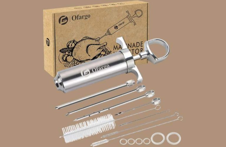 Ofargo Stainless Steel Meat Injector Kit – 2-oz Heavy Duty Marinade Syringe with 4 Needles for BBQ Grill Smoker – Professional Grilling Gift for Men, Dad, Husband – Includes Recipe E-Book