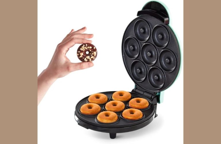 Dash Express 7-Count Mini Donut Maker Machine – Non-Stick Electric Countertop Dessert Maker for Homemade Donuts, Snacks & Breakfast – Compact, Space-Saving Design – Aqua