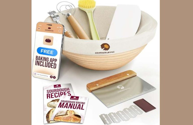 Superbaking 9-Inch Round Banneton Bread Proofing Basket Set – Complete Sourdough Starter Kit with Professional Baking Tools & Supplies – Perfect Gift for Home Bakers