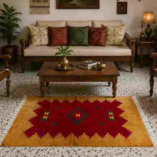 Shatranjy/ handloom carpet: size 48 inchx71 inch