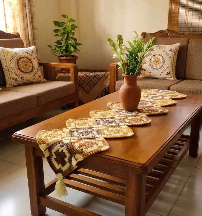 Handmade crochet table runner