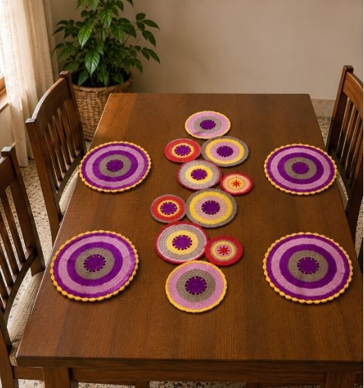 Handmade crochet doning placemat and table runner
